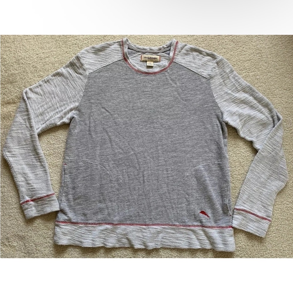 Tommy Bahama Textured Knit Top Mens L Lightweight Gray Pockets Coastal Travel